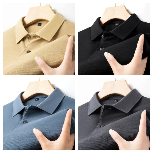 Men's fashionable solid color short sleeved Polo T-shirts (Pack of 4)